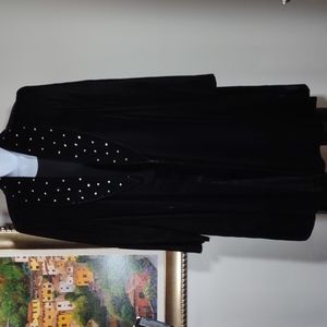 Alex Evenings Black Velvet Full A-line Coat w/Rhinestone Embellishments